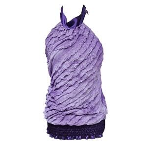 Y2k Purple Top High Neck Frilly Heart Soul - Small